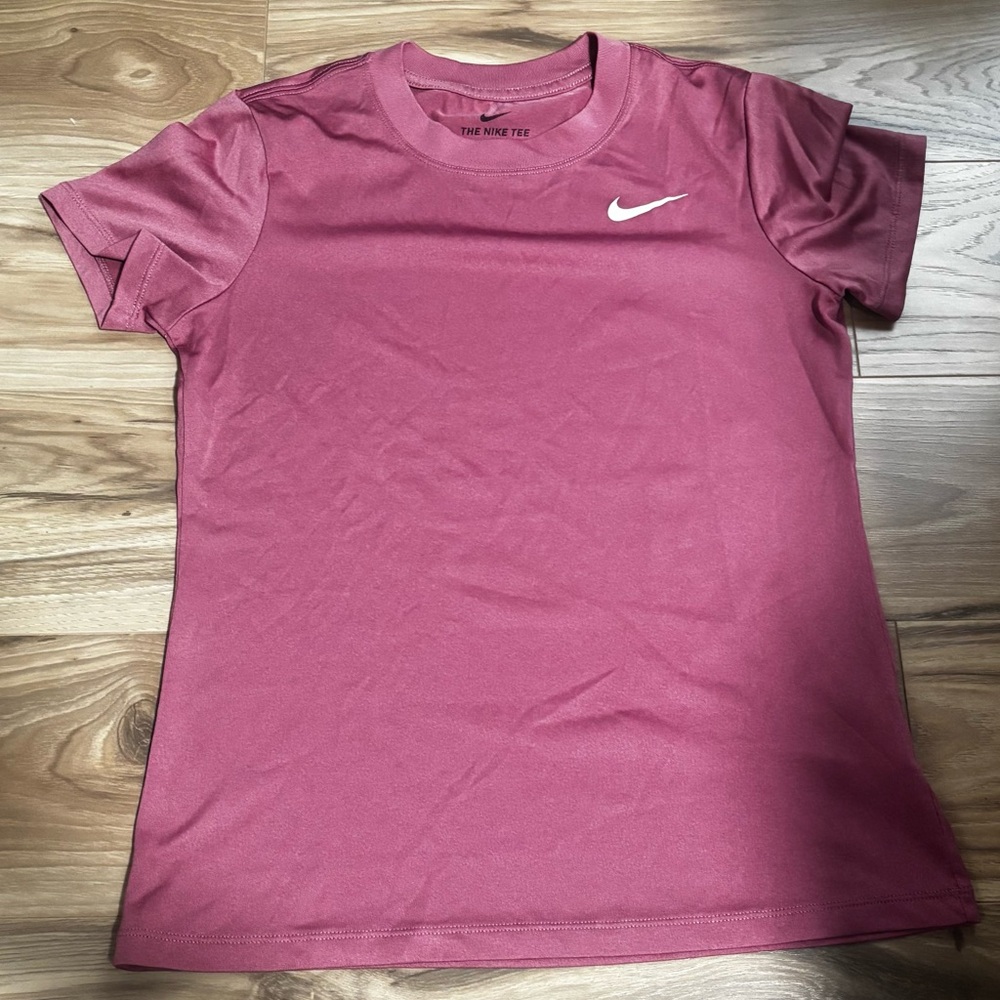 Nike Short Sleeve Dri-FIT Tee in Rose Pink with White Swoosh